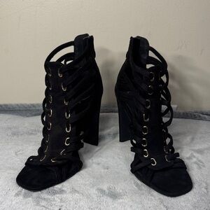 Windsor Black Faux Suede “In The Loop” Grommet Heel Booties - Size 6.5